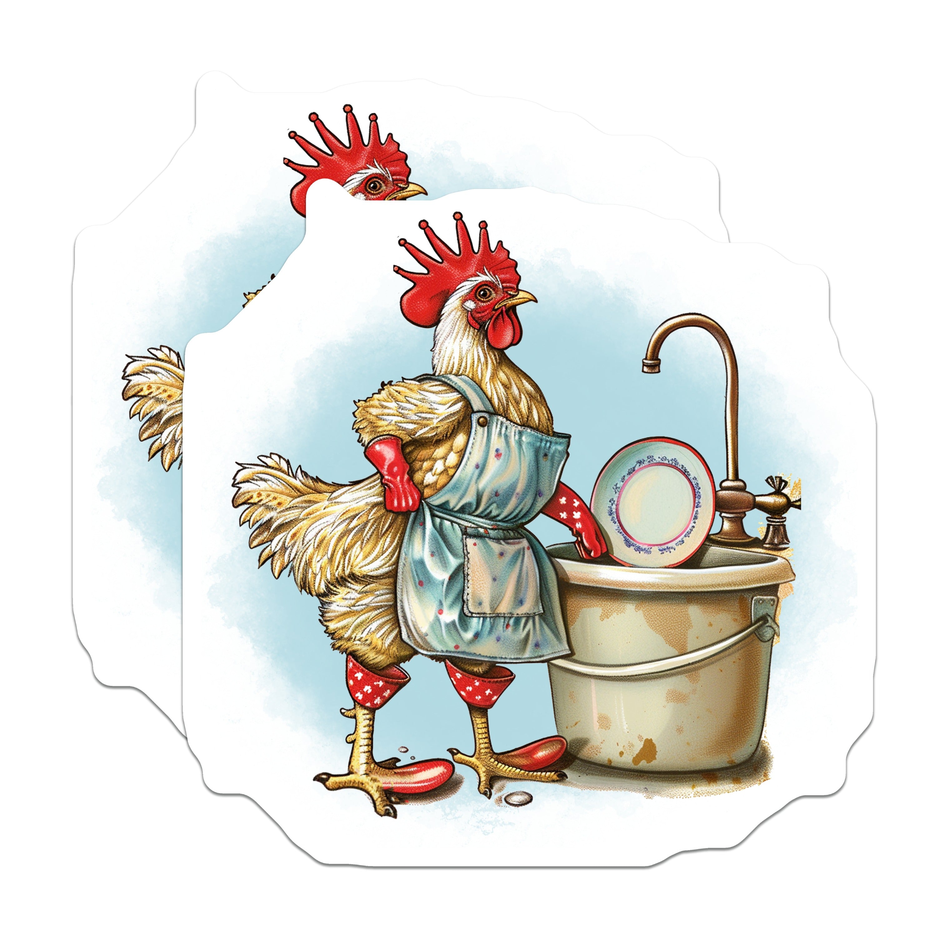 (2 Pack) Funny Chicken Magnets - Dish Washing Rooster - Farmhouse Kitchen Decor - 5 Inches On Longest Side - Thick Durable Magnet - Made in USA - MAG36274