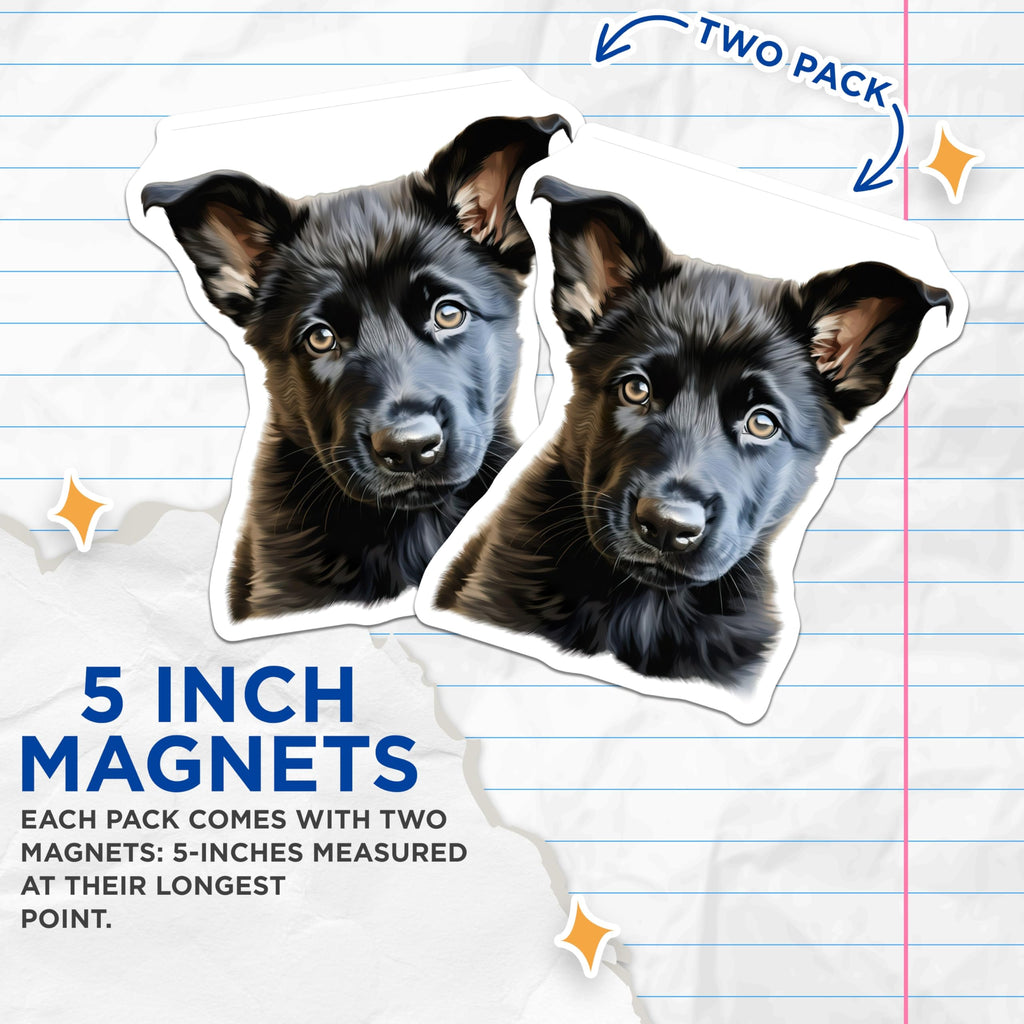 (2 Pack) Black Puppy Magnets - Cute Pet Lover Refrigerator Decor - German Shepherd Dog Owner Display - 5 Inches On Longest Side - Thick Durable Magnet - Made in USA - MAG26059