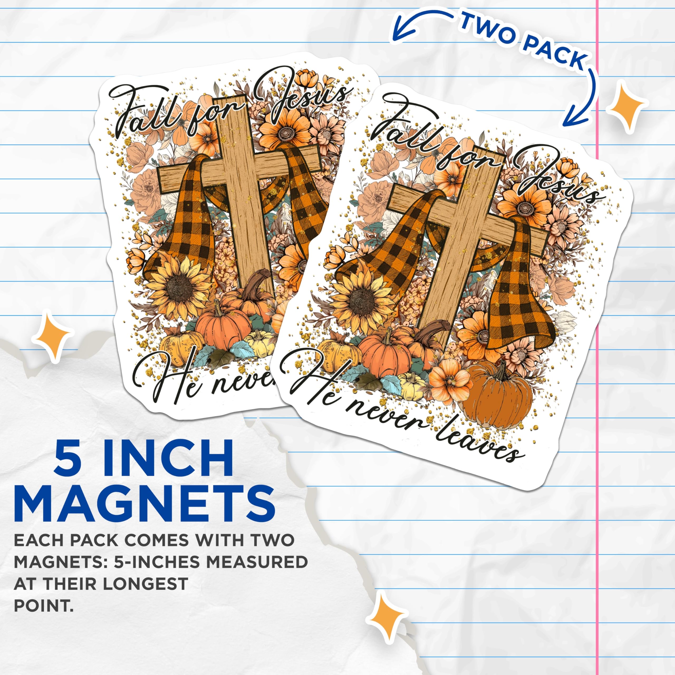 (2 Pack) Fall for Jesus Magnets - Christian Autumn Cross - Religious Farmhouse Decor - 5 Inches On Longest Side - Thick Durable Magnet - Made in USA - MAG26445