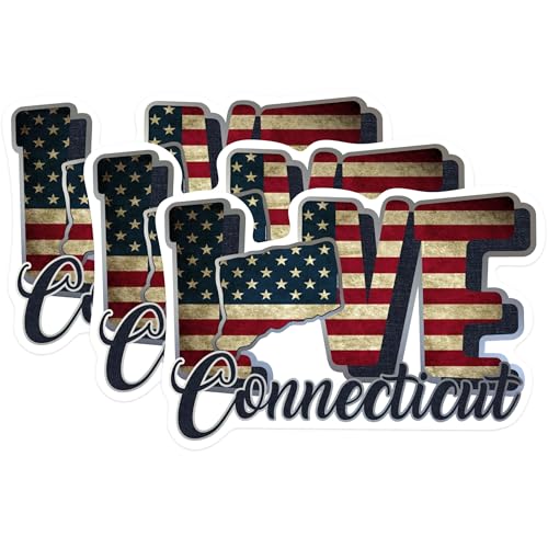 (3 Pack) Connecticut Decals - American Flag Decal - Connecticut Laptop Decal - 3 Inches On Longest Side - Easy Peel & Apply - Made in USA - 3MCS0298