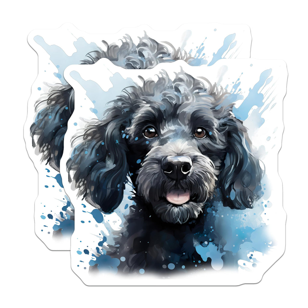 (2 Pack) Black Curly Dog Magnets - Watercolor Pet Art - Dog Lover Fridge Accessory - 5 Inches On Longest Side - Thick Durable Magnet - Made in USA - MAG28964