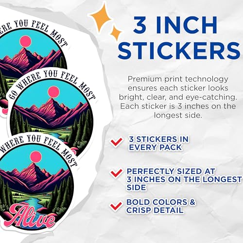 (3 Pack) Alive Decals - Mountain Decal - Nature Inspired Decals - 3 Inches On Longest Side - Easy Peel & Apply - Made in USA - 3MCS2044