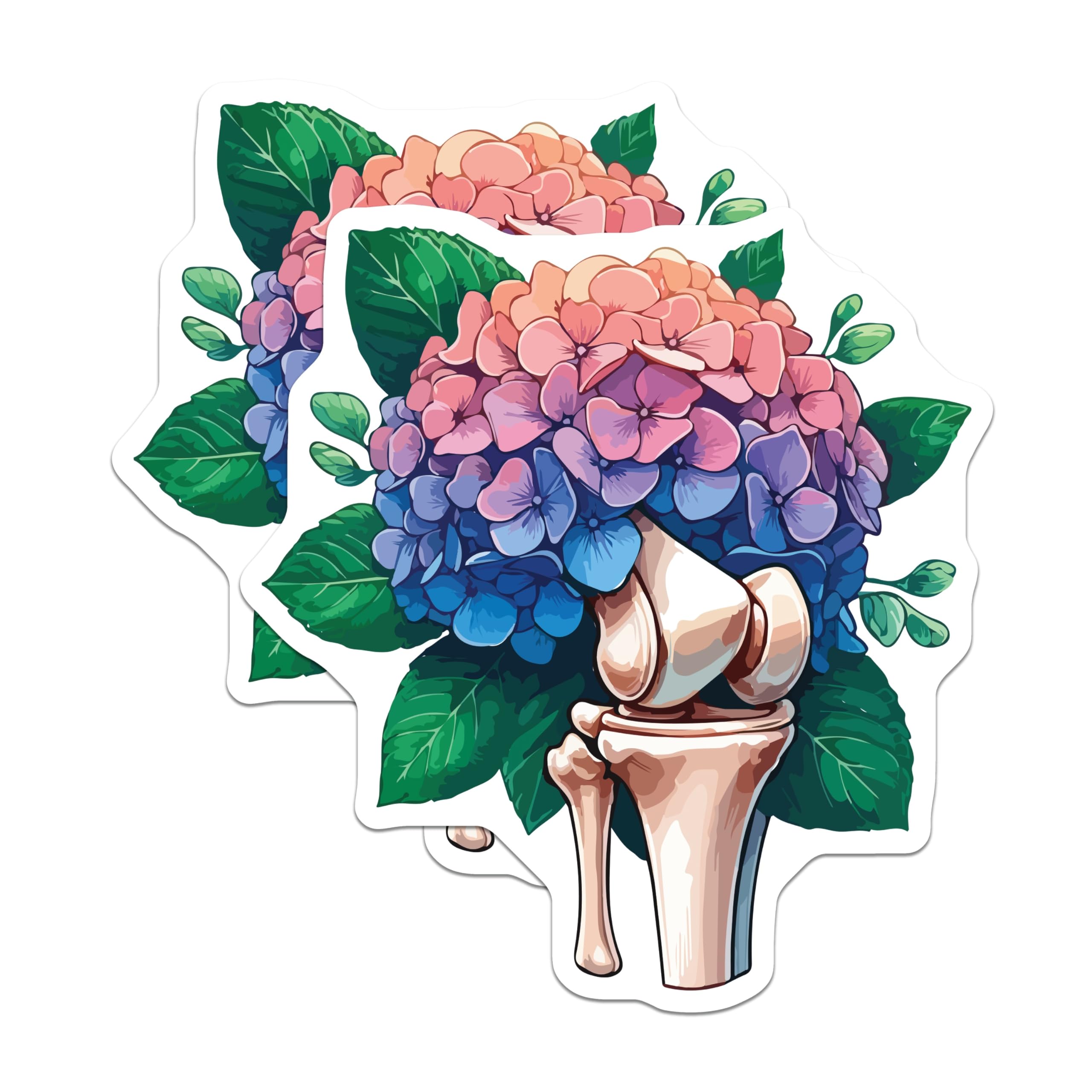 (2 Pack) Hydrangea Knee Joint Magnets - Anatomical Flower Art - Unique Medical Decor Fridge Magnets - 5 Inches On Longest Side - Thick Durable Magnet - Made in USA - MAG19498