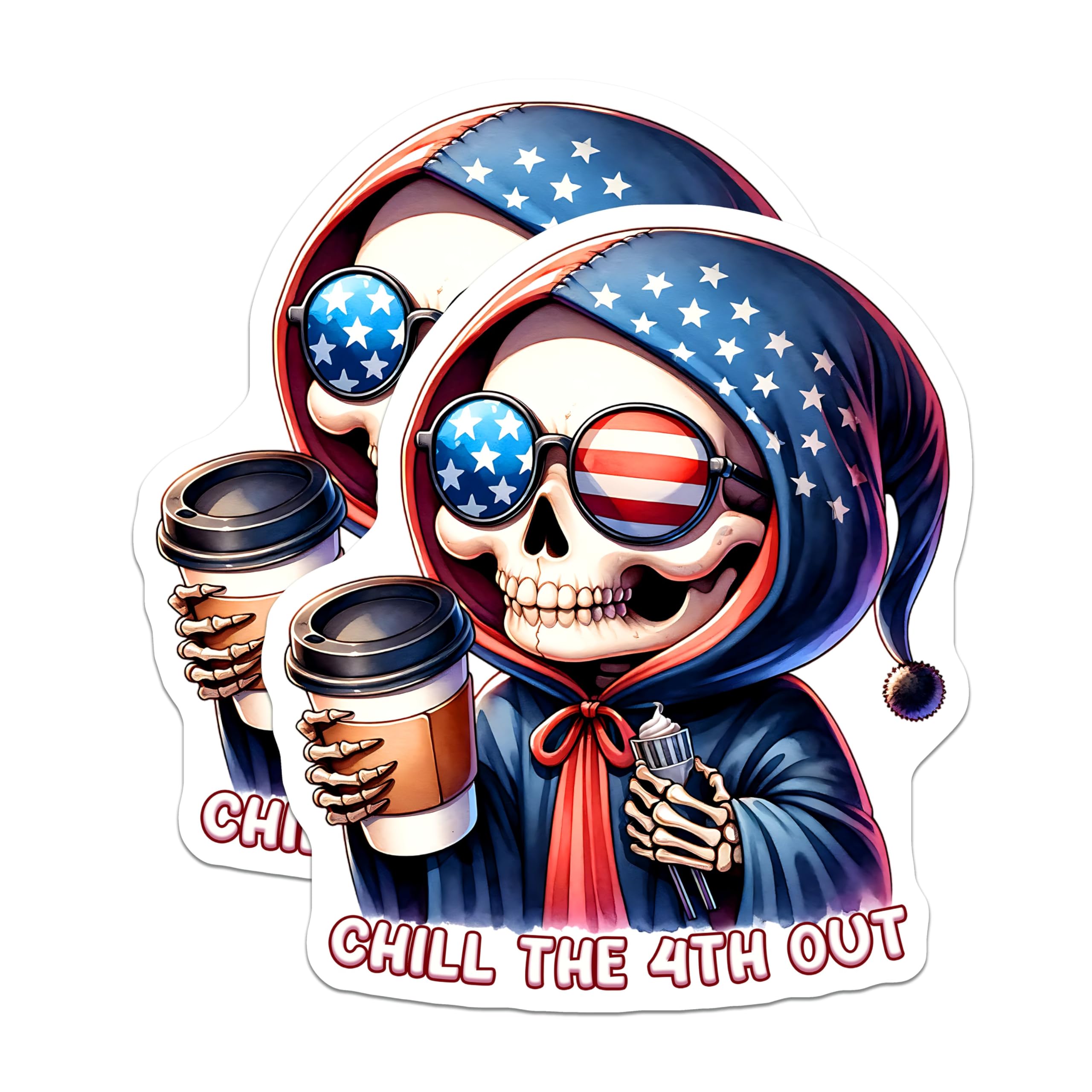 (2 Pack) Chill The 4th Out Magnets - Skeleton with Sunglasses - Patriotic DÃ©cor for Independence Day - 5" On Longest Side - for Cars, Fridges, Toolboxes - Made in USA - MAG7921