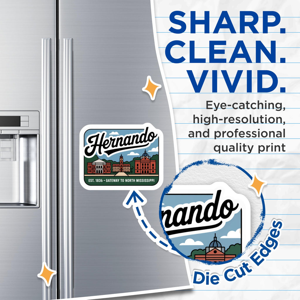(2 Pack) Hernando Mississippi Magnets - Cityscape Souvenir - Hometown Pride Decor - 5" On Longest Side - Premium Magnet - for Cars, Refrigerators, Toolboxes, Lockers - Made in USA - MAG18291