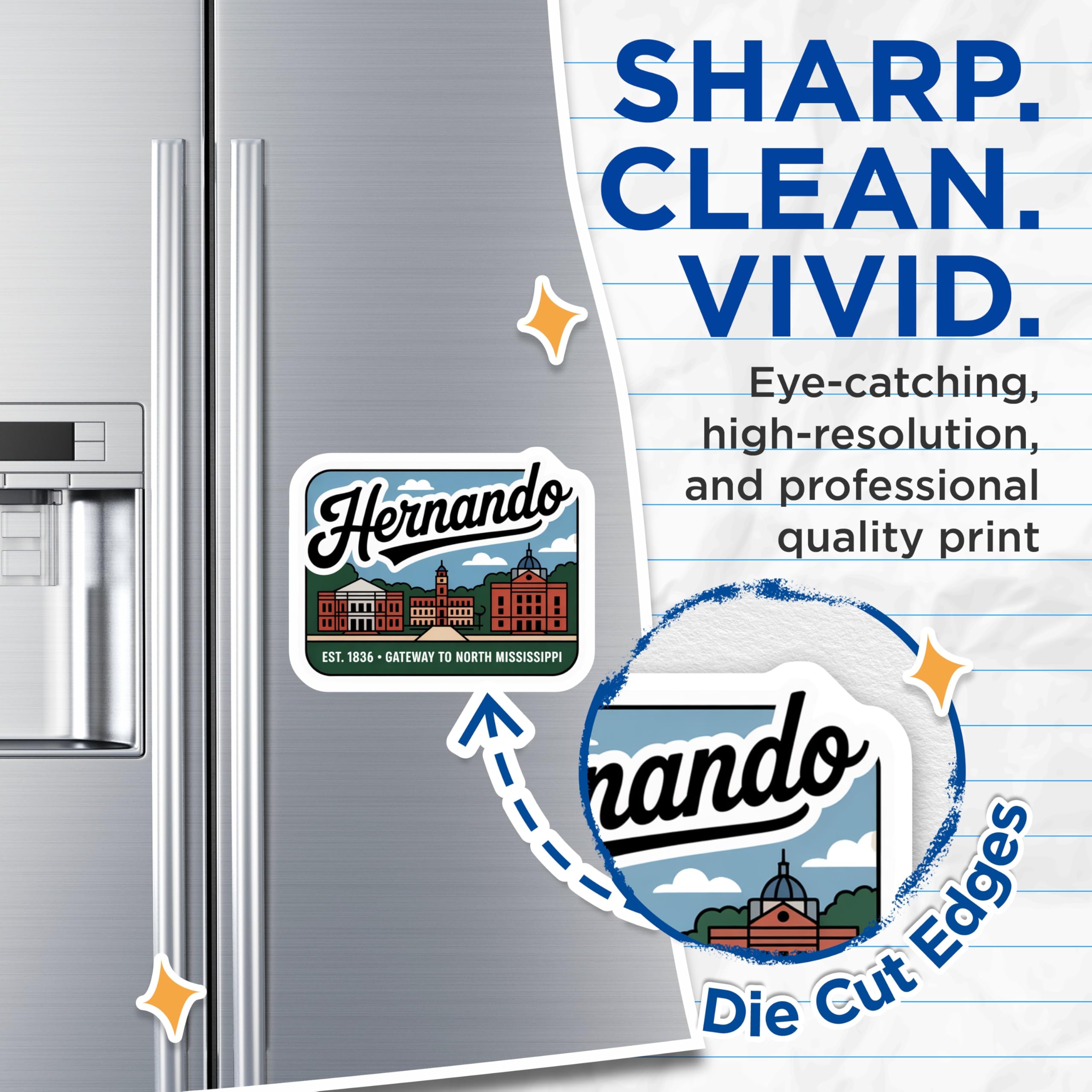 (2 Pack) Hernando Mississippi Magnets - Cityscape Souvenir - Hometown Pride Decor - 5" On Longest Side - Premium Magnet - for Cars, Refrigerators, Toolboxes, Lockers - Made in USA - MAG18291
