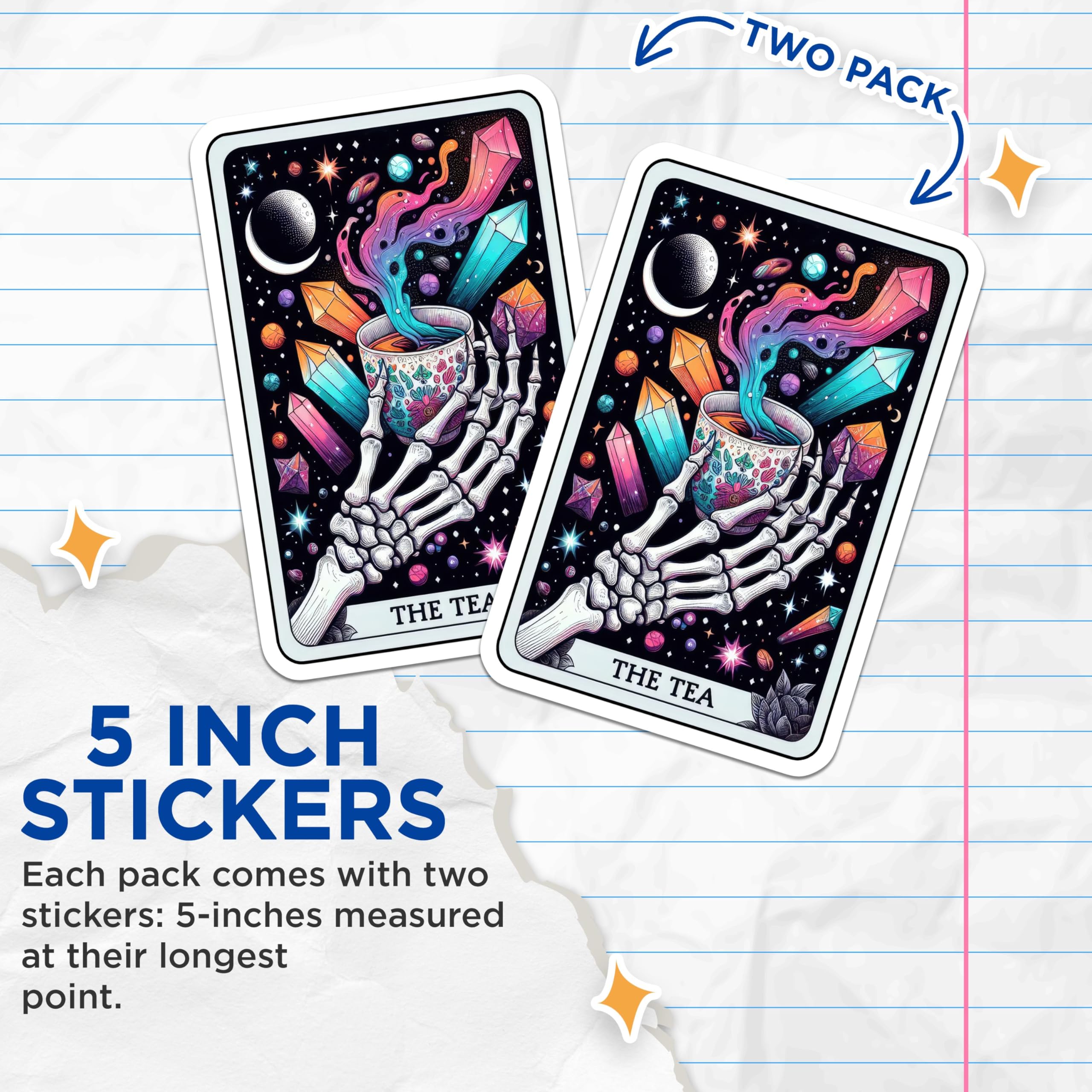 Bliss Monkey Co. (2 Pack) Tarot Card Stickers - Skeleton Hand - Psychedelic Art - Crystal Planet - 5" - UV Protected - Fade Resistant - Versatile - Made in USA