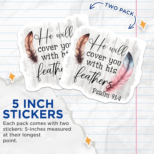 (2 Pack) Religious Verse Stickers - Inspirational Quote - Faith Based Art - 5" On Longest Side - Sticks to Smooth Flat Surfaces - Made in USA - BMCS7556