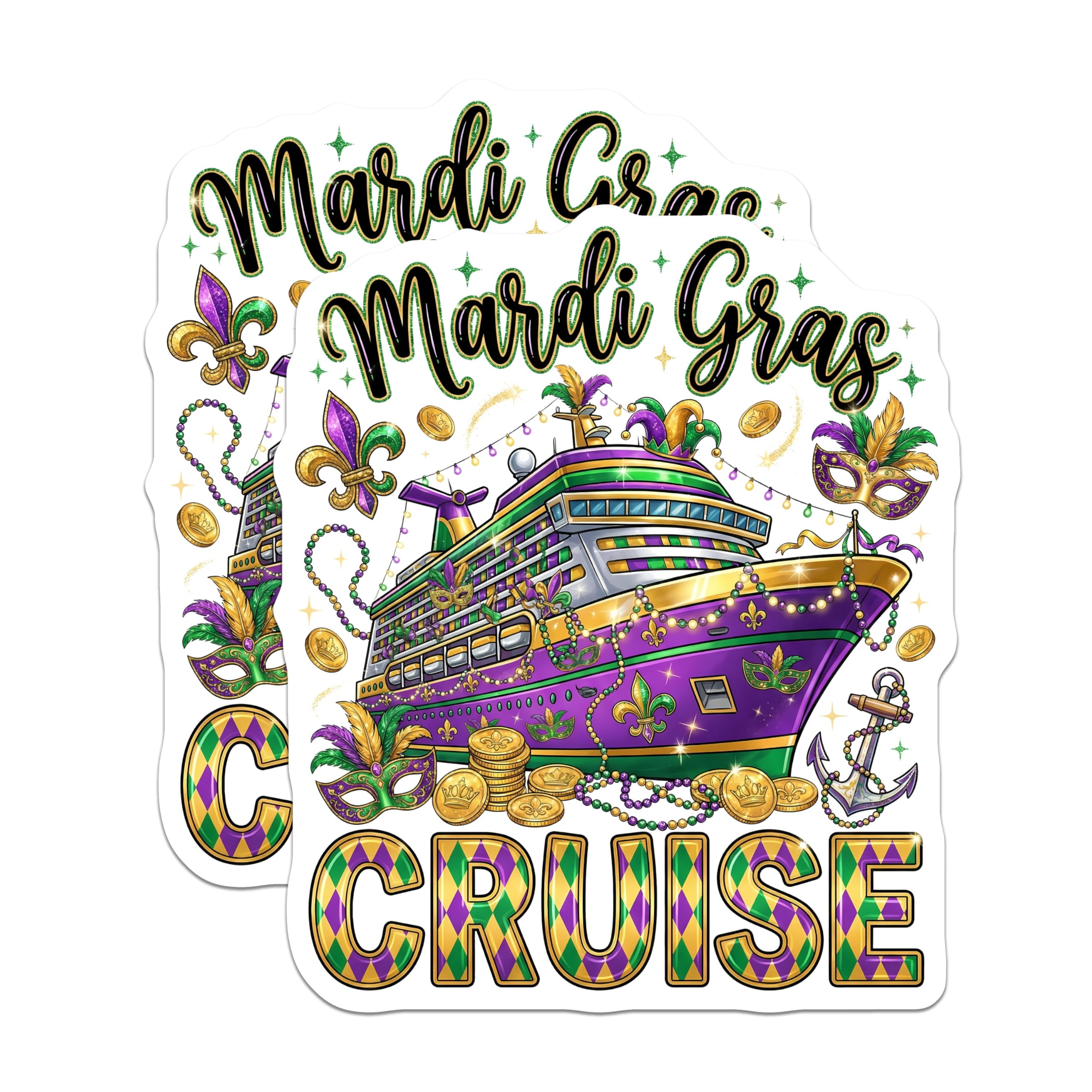(2 Pack) Mardi Gras Cruise Magnets - Celebration Souvenir - Festive Decorations - 5" On Longest Side - Premium Magnet - for Cars, Refrigerators, Toolboxes, Lockers - Made in USA - MAG15252