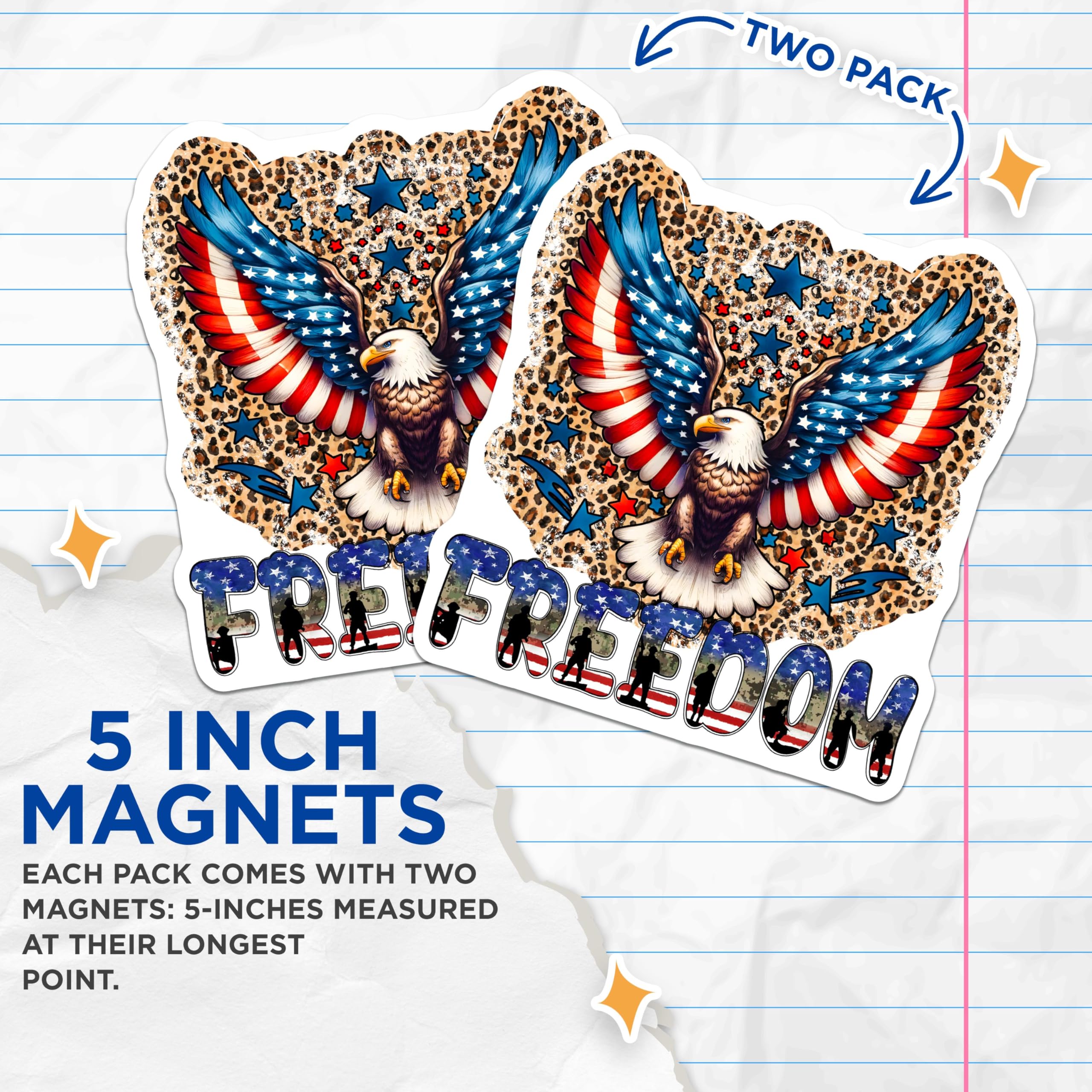 (2 Pack) Freedom Eagle Magnets - Patriotic Decor - American Flag Design - 5" On Longest Side - for Cars, Fridges, Toolboxes - Made in USA - MAG7399