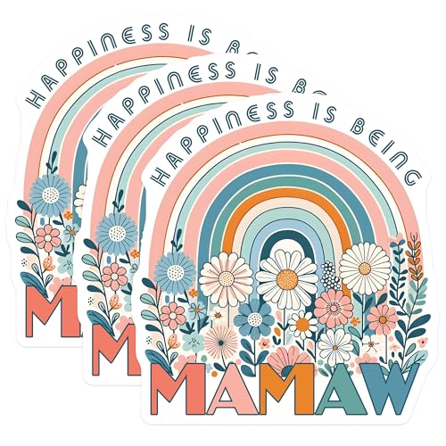 (3 Pack) Mamaw Decals - Floral Rainbow - Laptop Decals - 3 Inches On Longest Side - Easy Peel & Apply - Made in USA - 3MCS6941