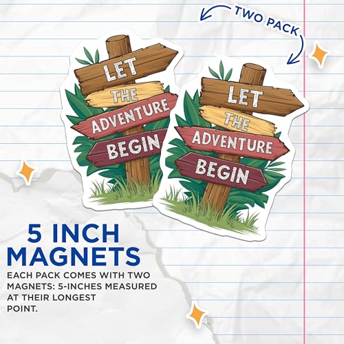 (2 Pack) Let The Adventure Begin Magnets - Motivational Quote - Travel - Adventure Themed Magnets - 5" On Longest Side - for Cars, Fridges, Toolboxes - Made in USA - MAG4059