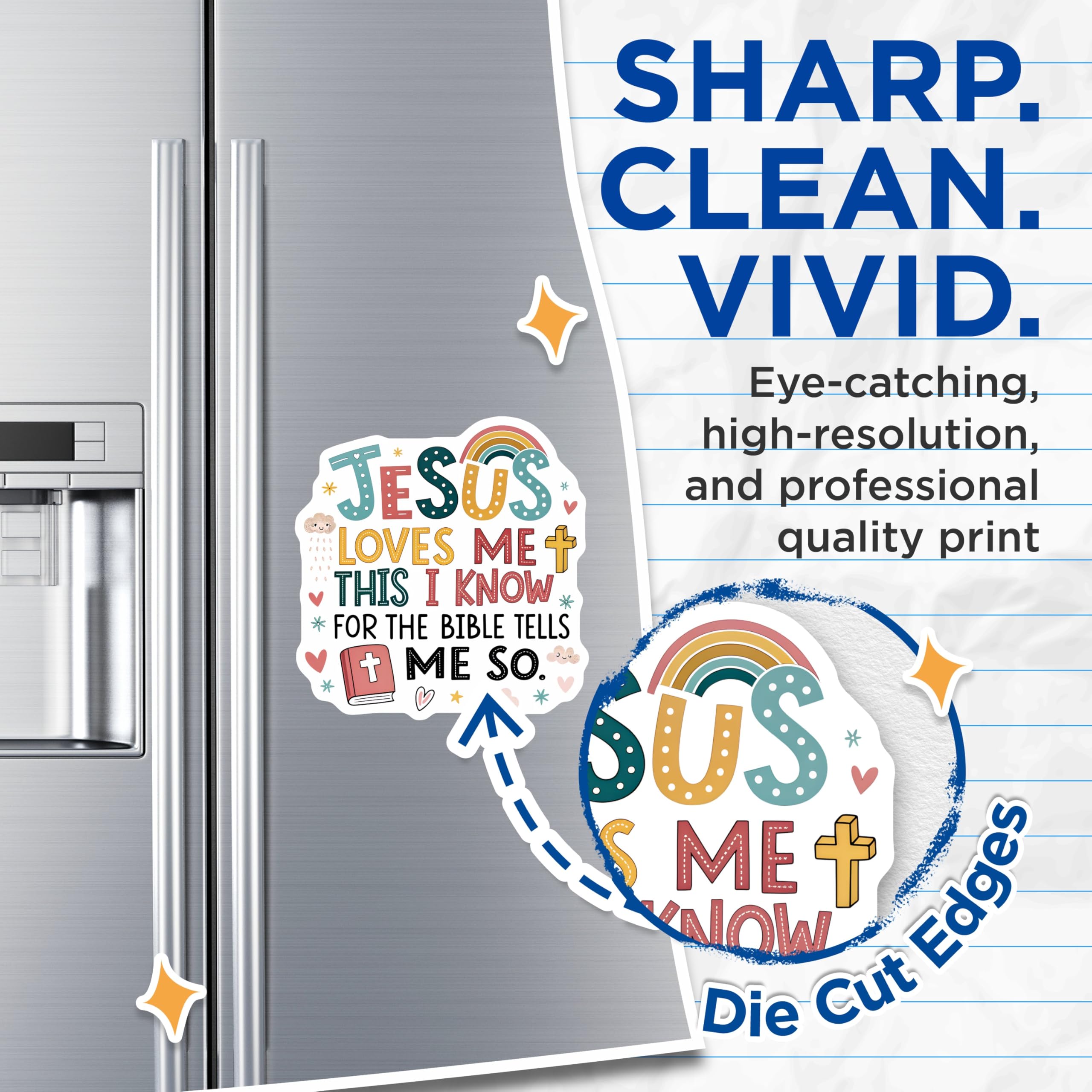 (2 Pack) Jesus Loves Me Magnets - Christian Kids Decor - Bible Verse Refrigerator Magnets - 5 Inches On Longest Side - Thick Durable Magnet - Made in USA - MAG24745