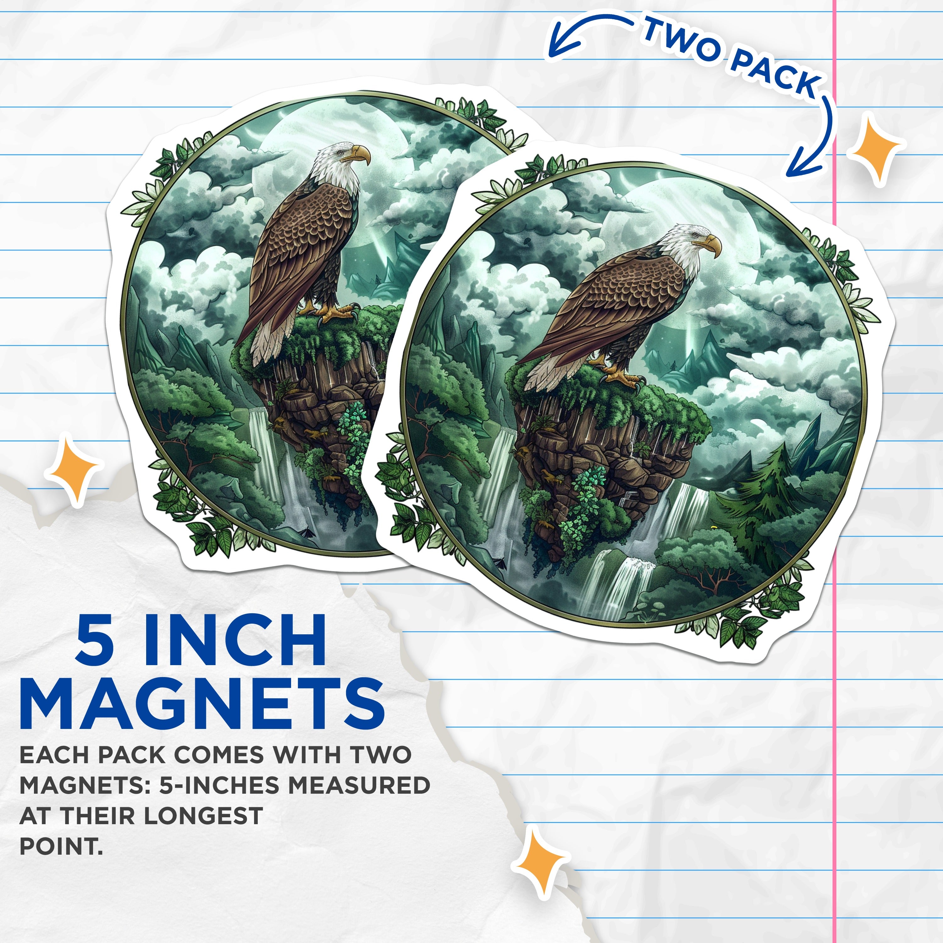 (2 Pack) Bald Eagle Magnets - Fantasy Wildlife Art - Nature Fridge Decor - 5 Inches On Longest Side - Thick Durable Magnet - Made in USA - MAG38693