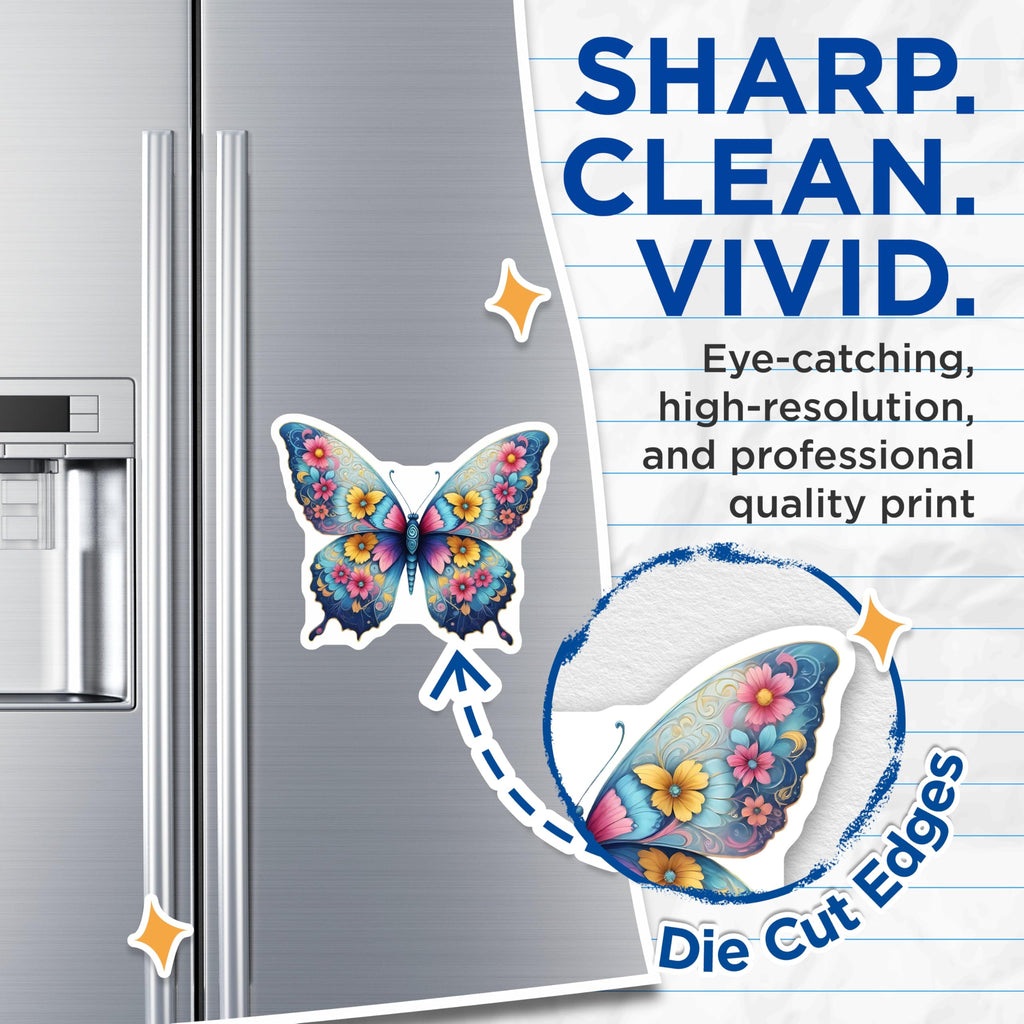 (2 Pack) Butterfly Magnets - Floral Insect - Decorative Fridge Magnets - 5" On Longest Side - Premium Magnet - for Cars, Refrigerators, Toolboxes, Lockers - Made in USA - MAG15300