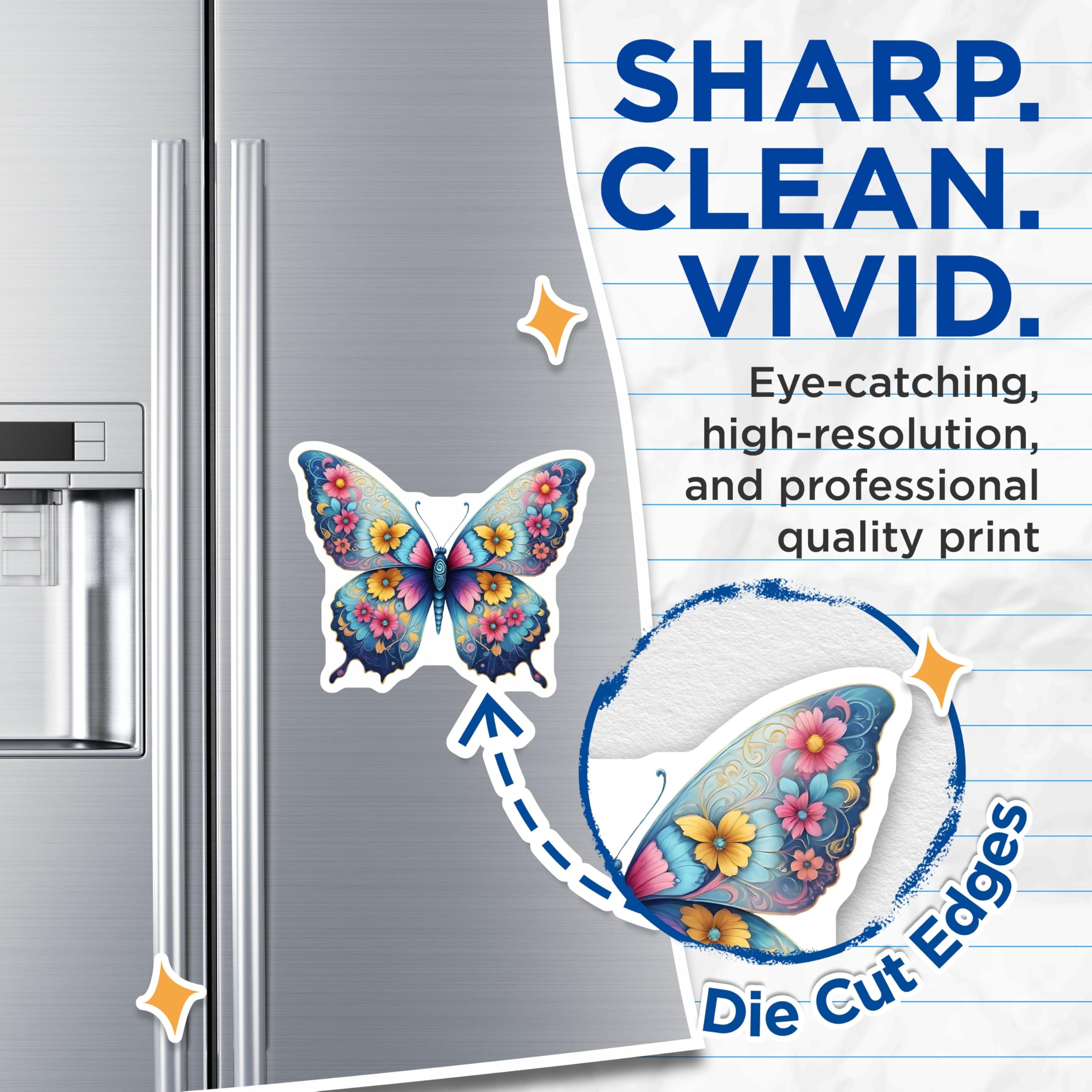 (2 Pack) Butterfly Magnets - Floral Insect - Decorative Fridge Magnets - 5" On Longest Side - Premium Magnet - for Cars, Refrigerators, Toolboxes, Lockers - Made in USA - MAG15300