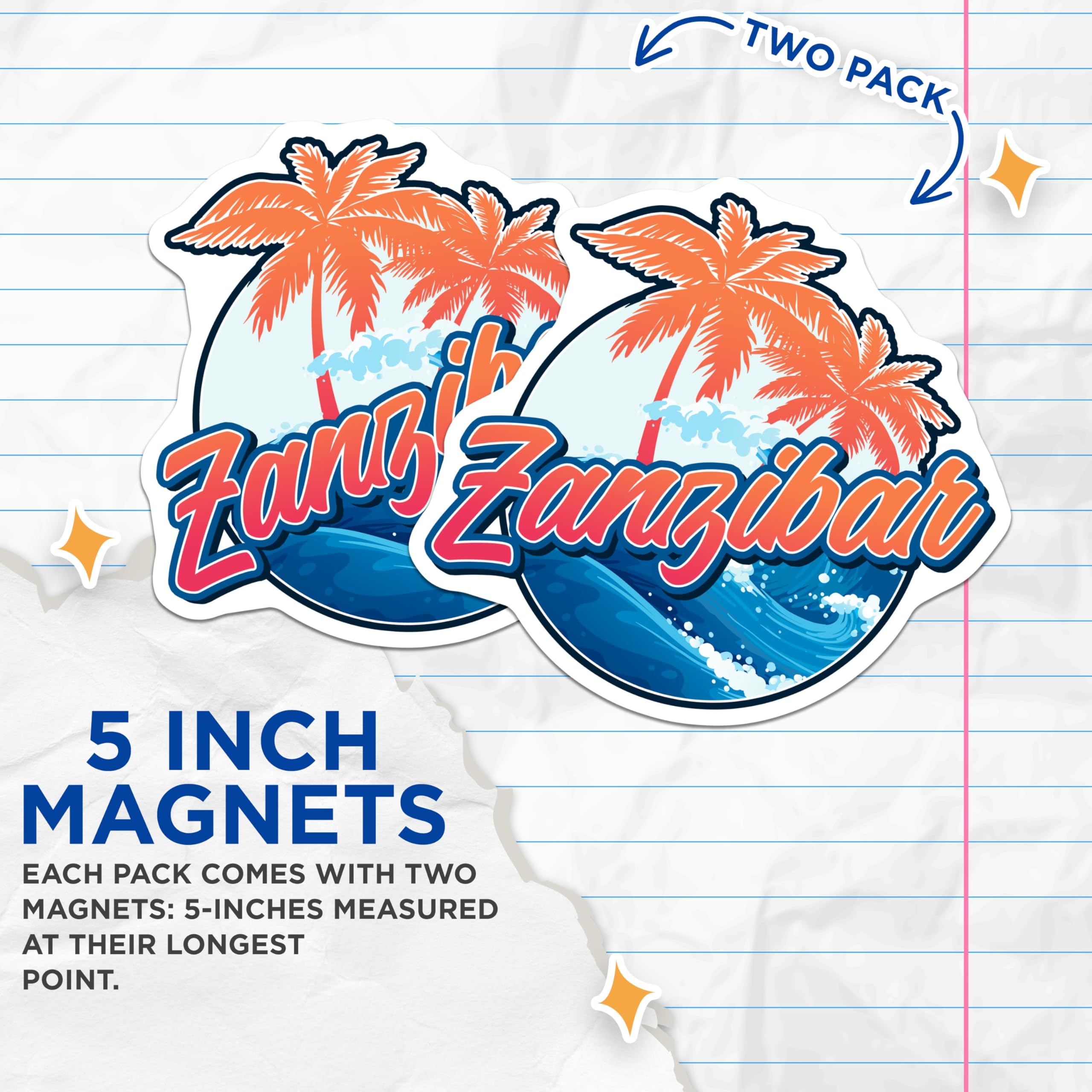 (2 Pack) Zanzibar Magnets - Travel Destination Decor - Tropical Island Souvenir - 5" On Longest Side - Premium Magnet - for Cars, Refrigerators, Toolboxes, Lockers - Made in USA - MAG18055