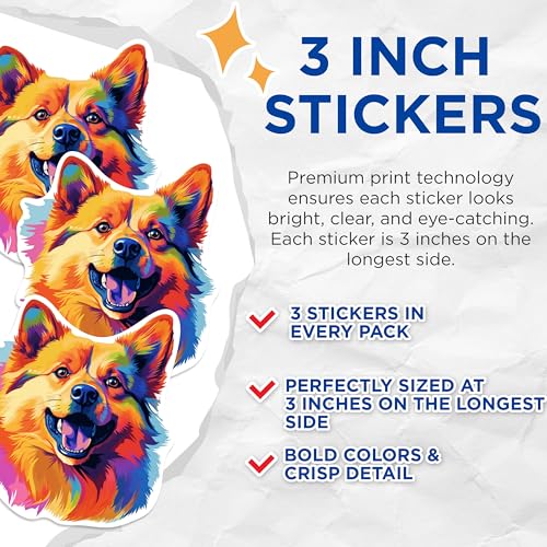 (3 Pack) Colorful Dog Decals - Laptop Decal - Animal Lover Gift - 3 Inches On Longest Side - Easy Peel & Apply - Made in USA - 3MCS0728