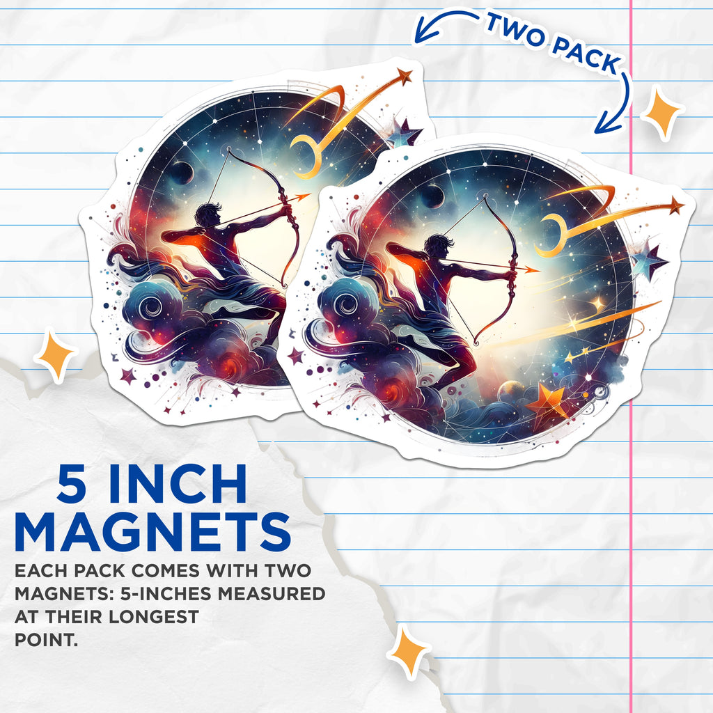 (2 Pack) Cosmic Archer Magnets - Sagittarius Zodiac Art - Astrology Decor - Space Lover - Mystical Home - 5 Inches On Longest Side - Thick Durable Magnet - Made in USA - MAG39393