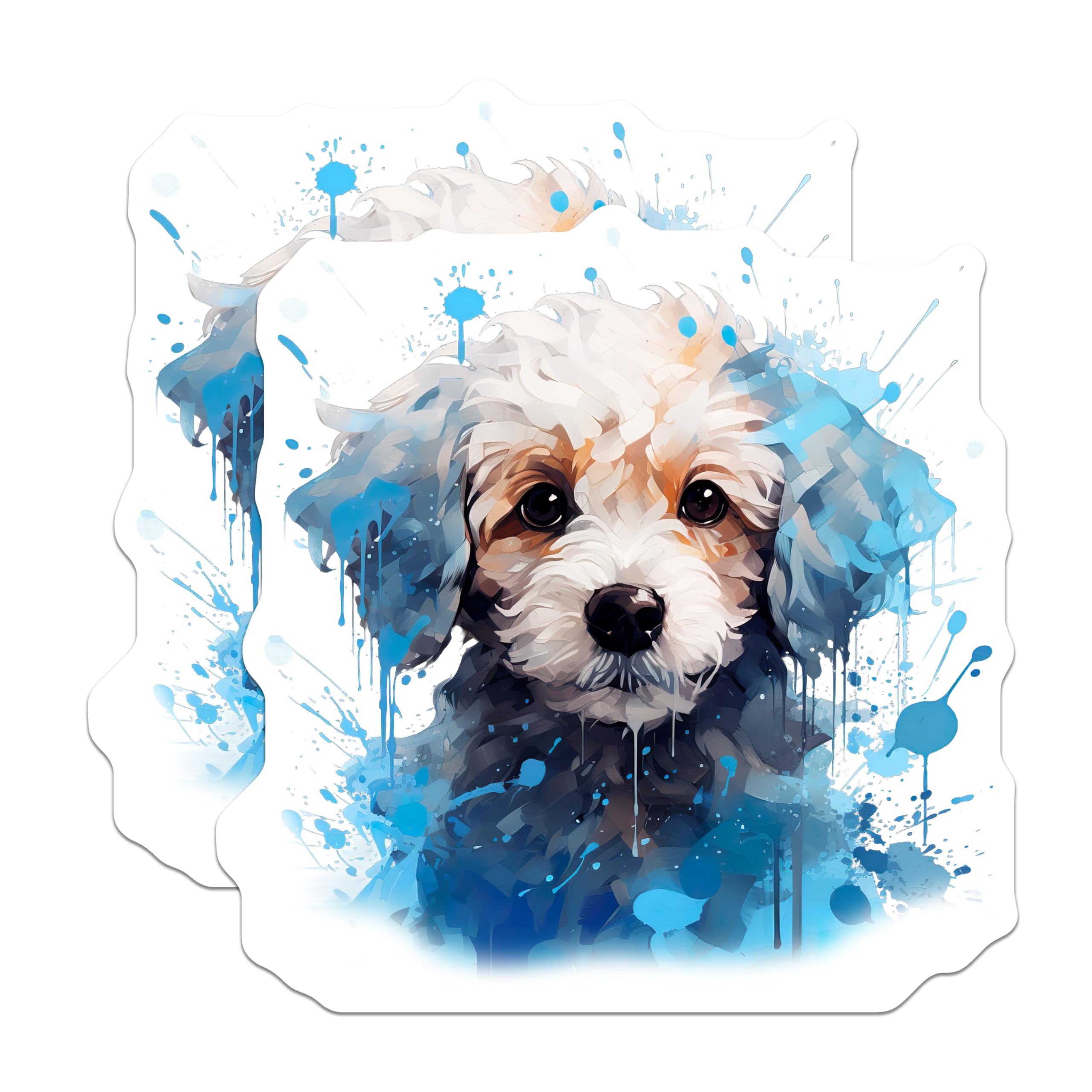 (2 Pack) Cute Puppy Dog Magnets - Watercolor Pet Art - Blue Paint Splatter Animal Lover Decor - 5 Inches On Longest Side - Thick Durable Magnet - Made in USA - MAG27339