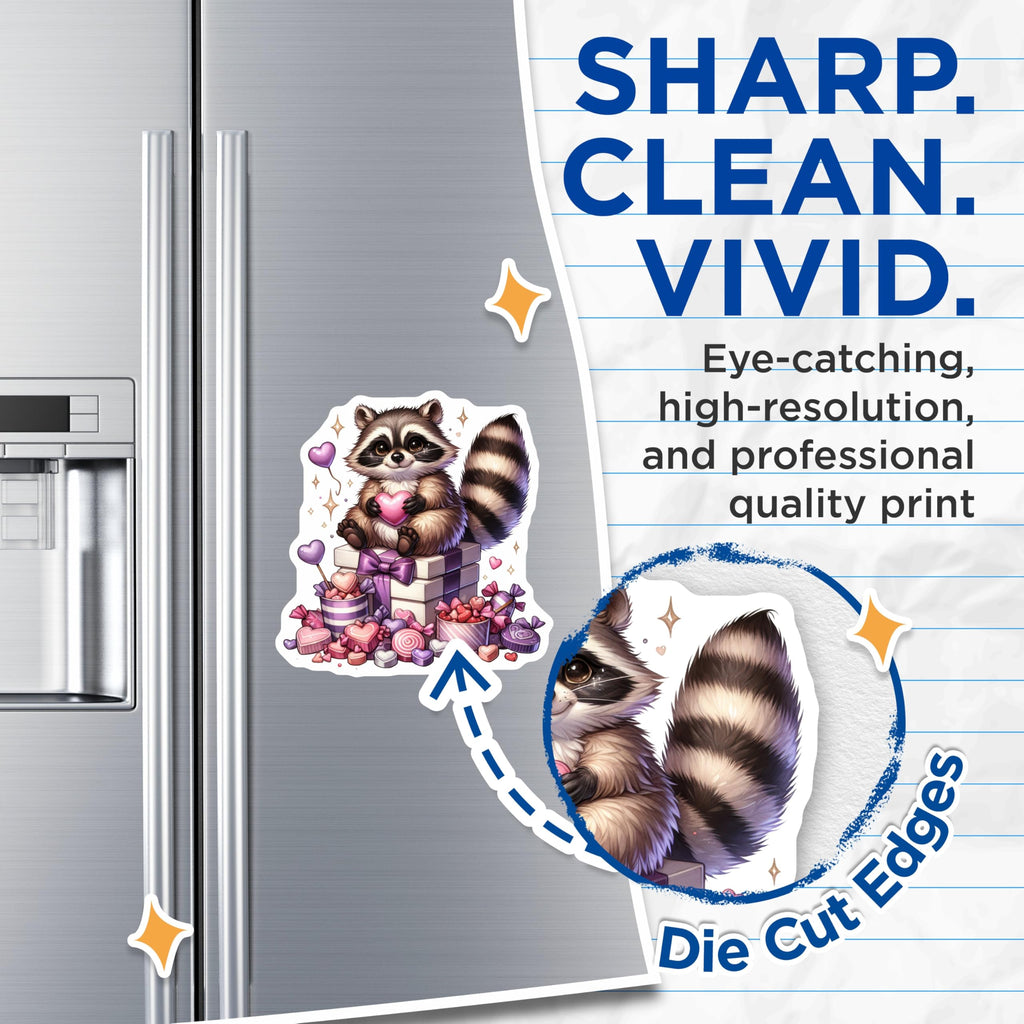 (2 Pack) Cute Raccoon Magnets - Valentine Heart Design - Sweet Animal Lover Display - 5 Inches On Longest Side - Thick Durable Magnet - Made in USA - MAG22753