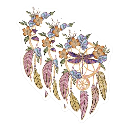 (3 Pack) Dreamcatcher Decals - Dragonfly Art Decal - Floral Design Decal - 3 Inches On Longest Side - Easy Peel & Apply - Made in USA - 3MCS2962