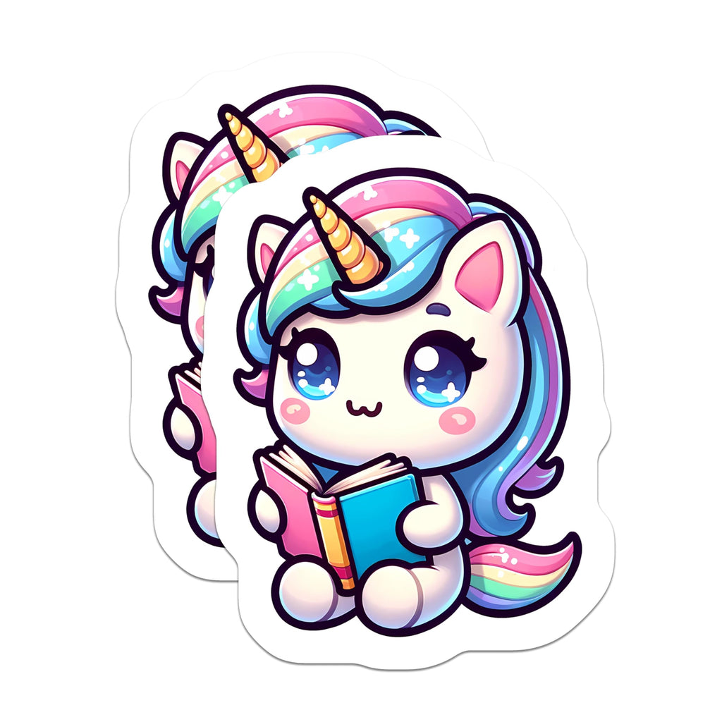 (2 Pack) Chibi Unicorn Reading Magnets - Magical Fantasy Bookworm Decor - Cute Pastel Library Locker Refrigerator Magnet - 5 Inches On Longest Side - Thick Durable Magnet - Made in USA - MAG21591