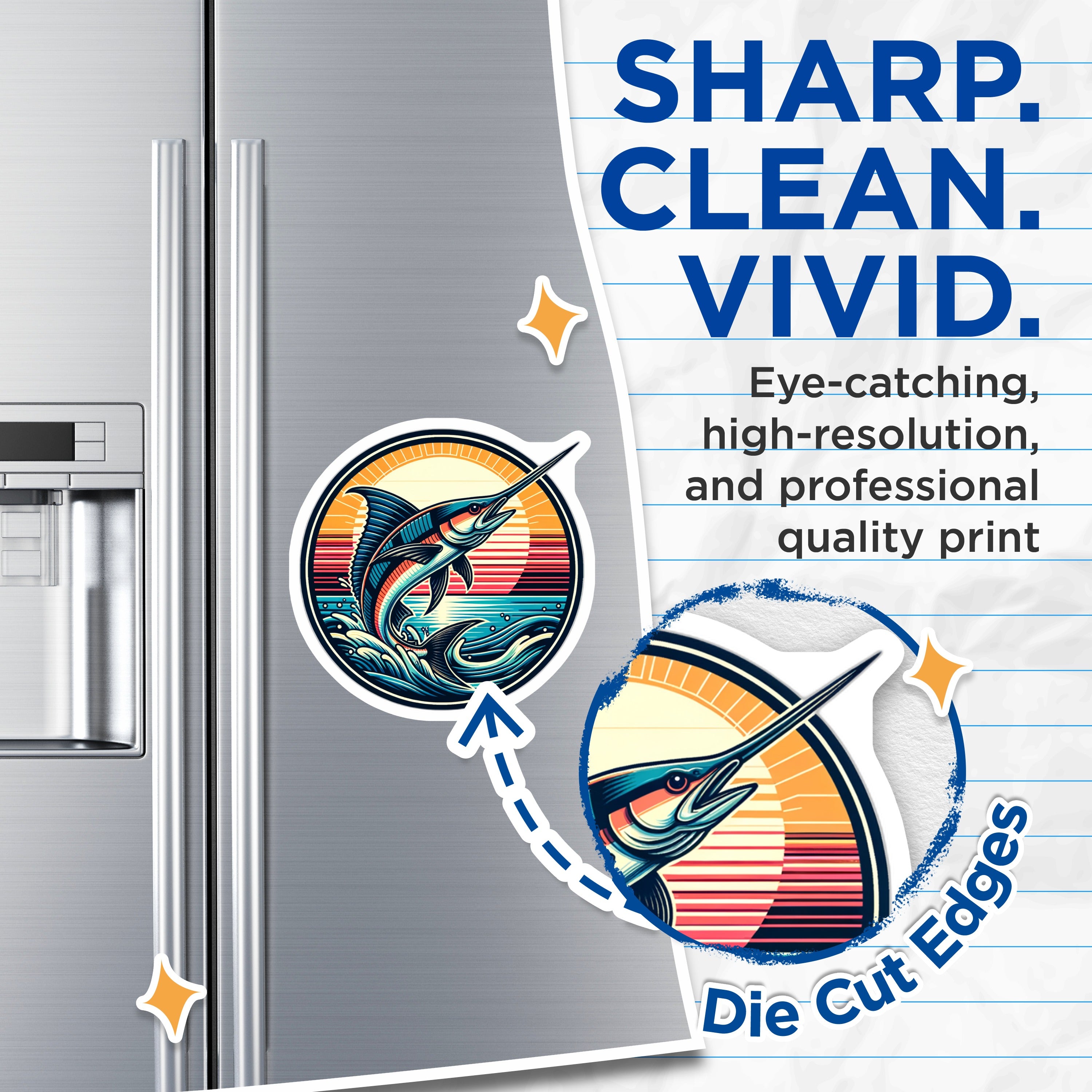 (2 Pack) Marlin Fishing Magnets - Ocean Billfish Angler - Coastal Home Decor - Refrigerator - 5 Inches On Longest Side - Thick Durable Magnet - Made in USA - MAG38103