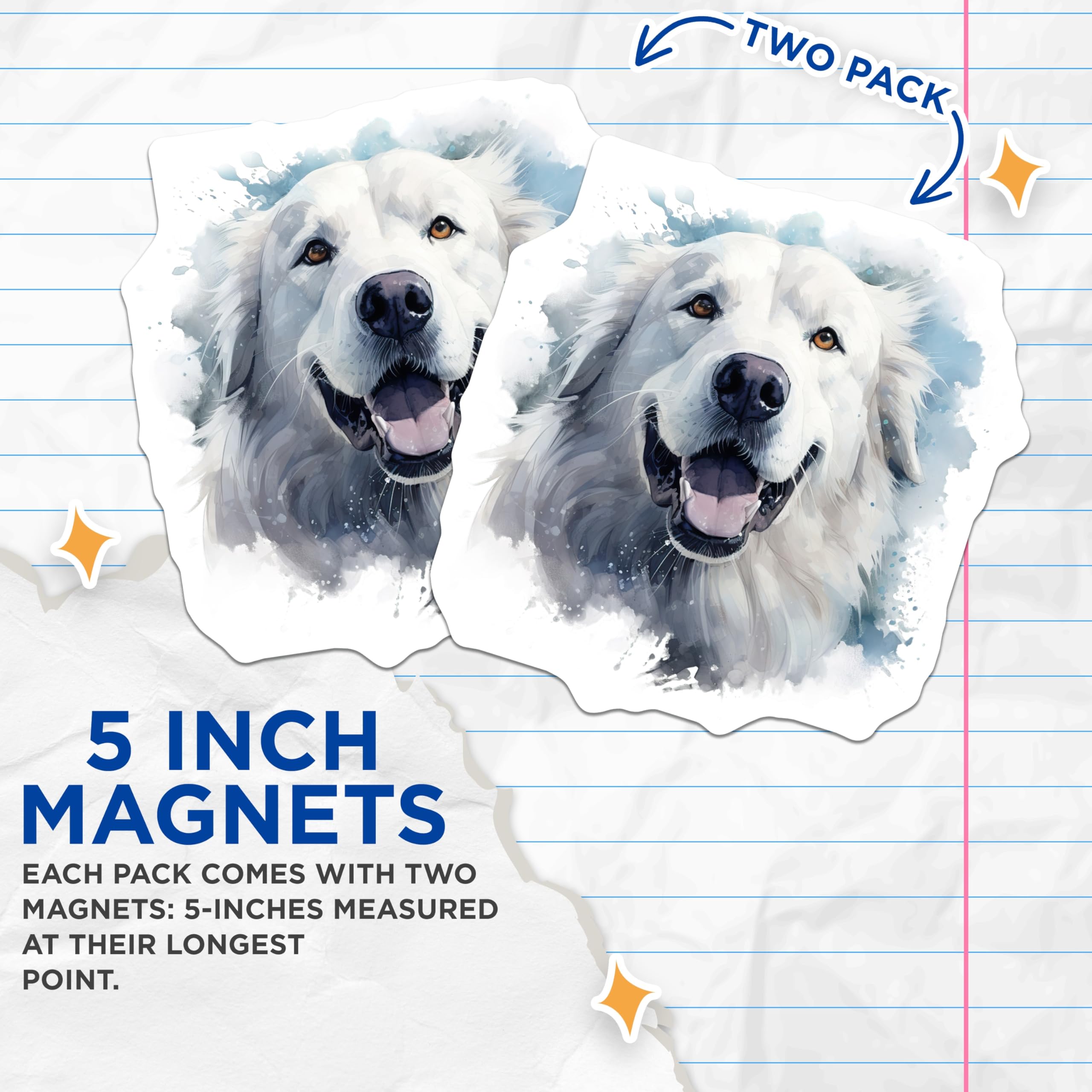 (2 Pack) Watercolor White Dog Magnets - Smiling Pyrenees Art - Samoyed Lover Fridge Decor - Pet Home Present - 5 Inches On Longest Side - Thick Durable Magnet - Made in USA - MAG25591