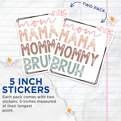 (2 Pack) Mom Mama Mommy Bruh Stickers - Funny Mom Quote - Mother's Day Sticker Pack - 5" On Longest Side - Sticks to Smooth Flat Surfaces - Made in USA - BMCS6973