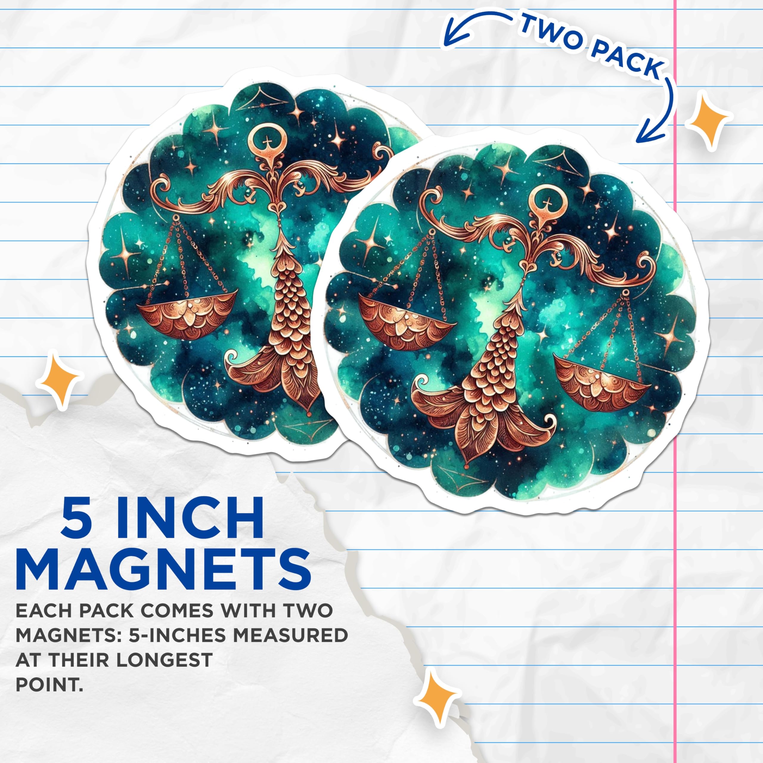 (2 Pack) Libra Zodiac Magnets - Astrology Sign - Stars Celestial Horoscope - 5" On Longest Side - Premium Magnet - for Cars, Refrigerators, Toolboxes, Lockers - Made in USA - MAG15079