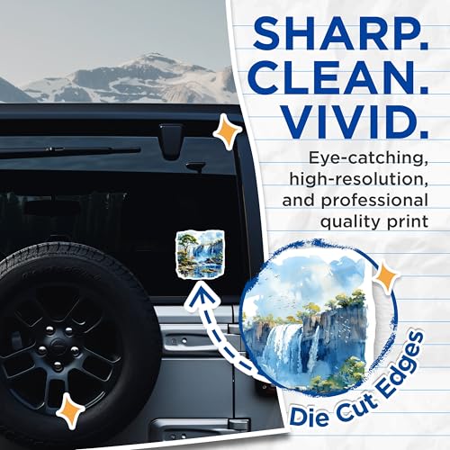 (2 Pack) Waterfall Landscape Stickers - Nature Scenic Stickers - Waterfall Art - Outdoor Adventure Stickers - 5" On Longest Side - Sticks to Smooth Flat Surfaces - Made in USA - BMCS5203