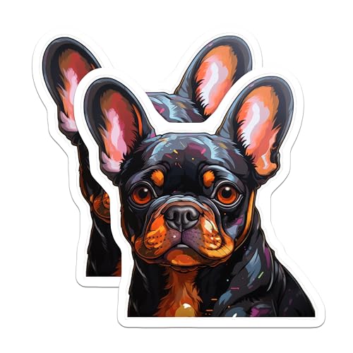 (2 Pack) French Bulldog Stickers - Cute Dog Face Decal - Animal Lover Dog Breed Sticker - 5" On Longest Side - Sticks to Smooth Flat Surfaces - Made in USA - BMCS3934