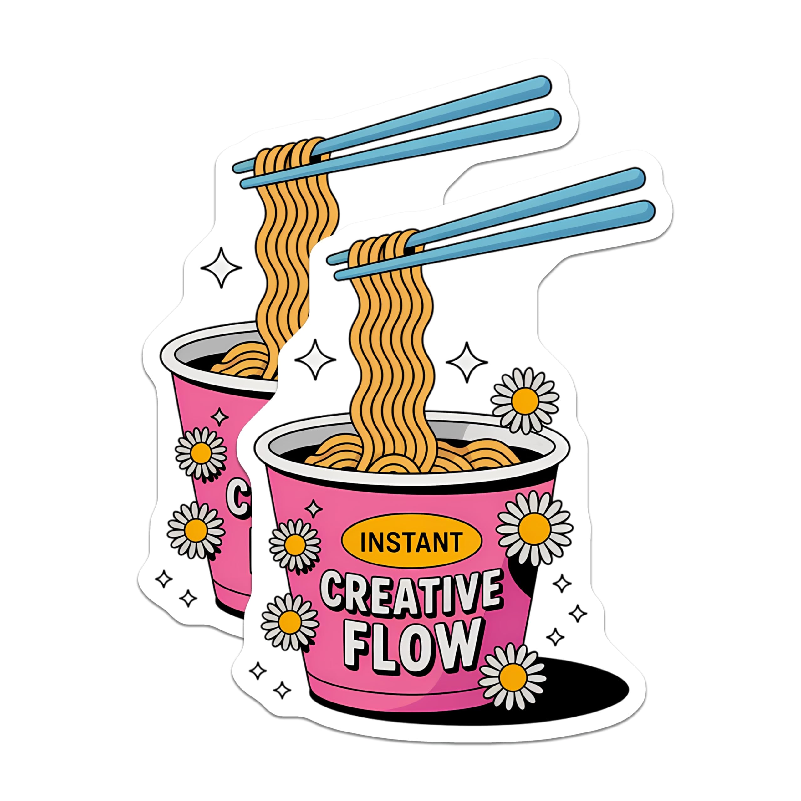 (2 Pack) Instant Creative Flow Noodle Magnets - Cute Aesthetic Ramen Cup Fridge Decor - Art Studio Office Motivation - 5 Inches On Longest Side - Thick Durable Magnet - Made in USA - MAG20504
