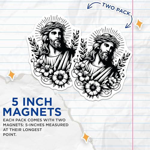 (2 Pack) Spiritual Savior Magnets - Christ Portrait - Inspirational Christian Decor - 5" On Longest Side - for Cars, Fridges, Toolboxes - Made in USA - MAG7319