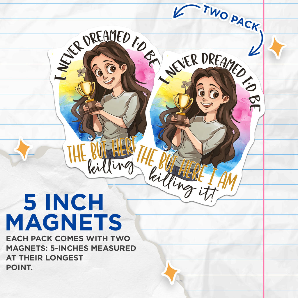(2 Pack) Killing It Magnets - Empowering Woman Fridge - Positive Vibe Office Decor for Her - Motivational Achievement Award - 5" - Durable Magnet - Made in USA - MAG38897