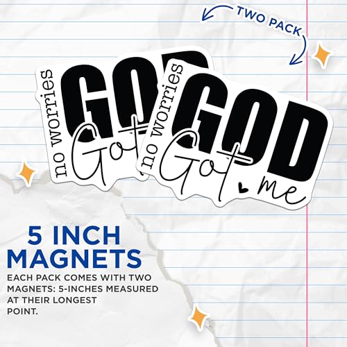 (2 Pack) No Worries God Got Me Magnets - Inspirational Quote Fridge Magnet - Positivity Motif - Uplifting Message - 5" On Longest Side - for Cars, Fridges, Toolboxes - Made in USA - MAG7041
