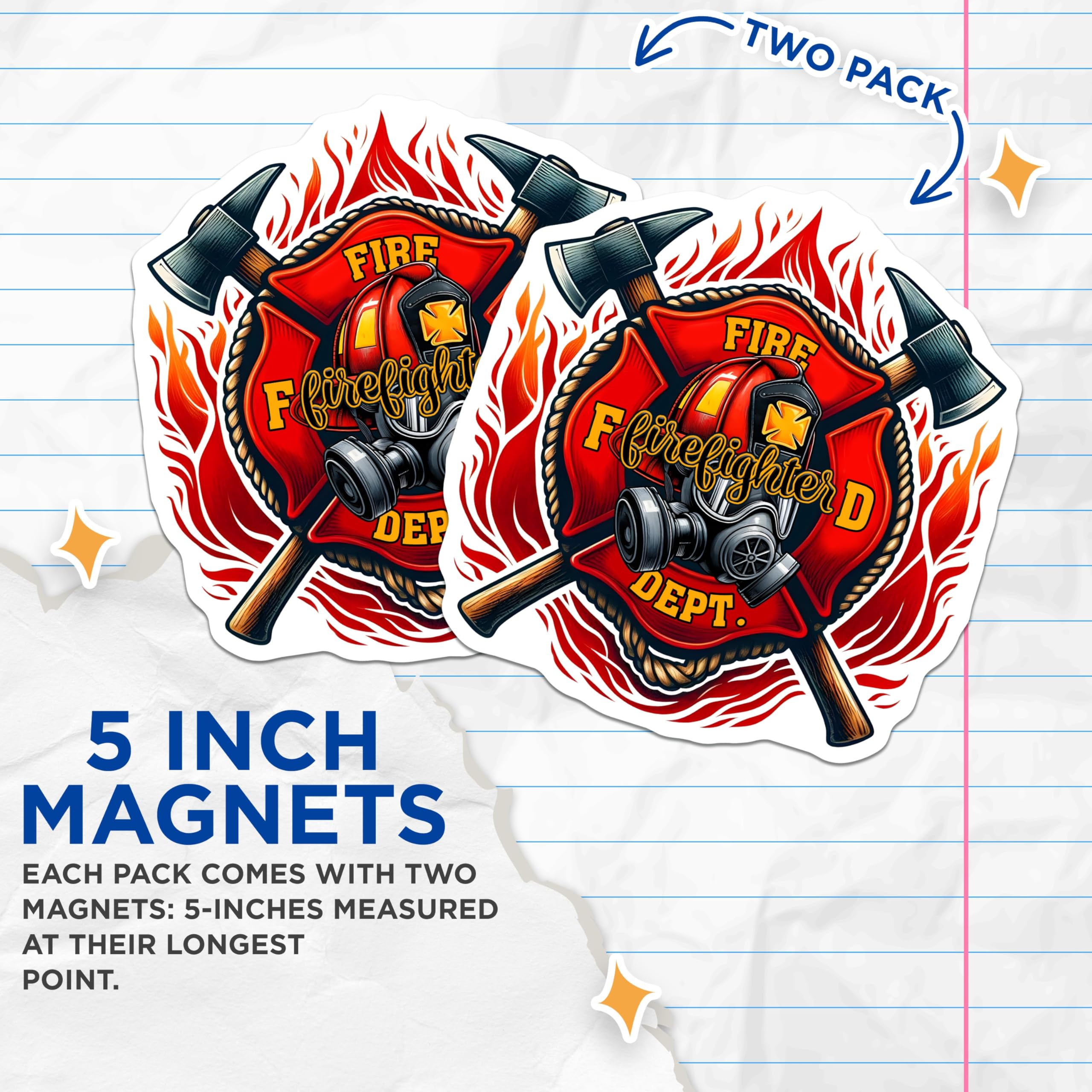 (2 Pack) Firefighter Magnets - Fire Dept Symbol- First Responder Decor - 5" On Longest Side - Premium Magnet - for Cars, Refrigerators, Toolboxes, Lockers - Made in USA - MAG15466