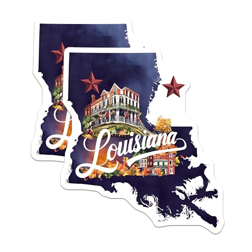 (2 Pack) Louisiana Travel Stickers - State Souvenir Art - Scenic Vacation Decals - 5" On Longest Side - Sticks to Smooth Flat Surfaces - Made in USA - BMCS6299