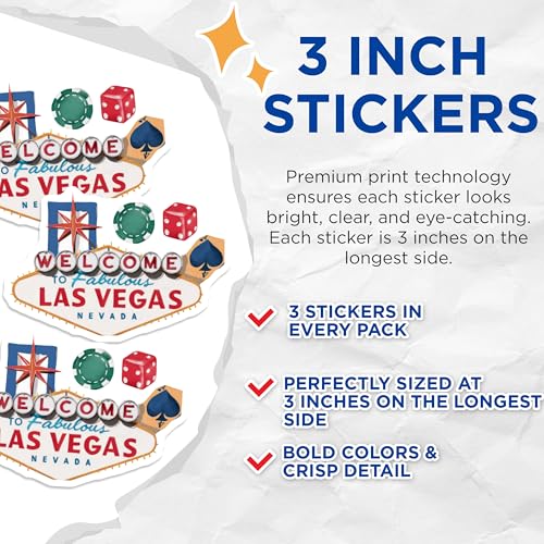 (3 Pack) Las Vegas Decals - Welcome Sign - Casino Party Decals- 3 Inches On Longest Side - Easy Peel & Apply - Made in USA - 3MCS5498