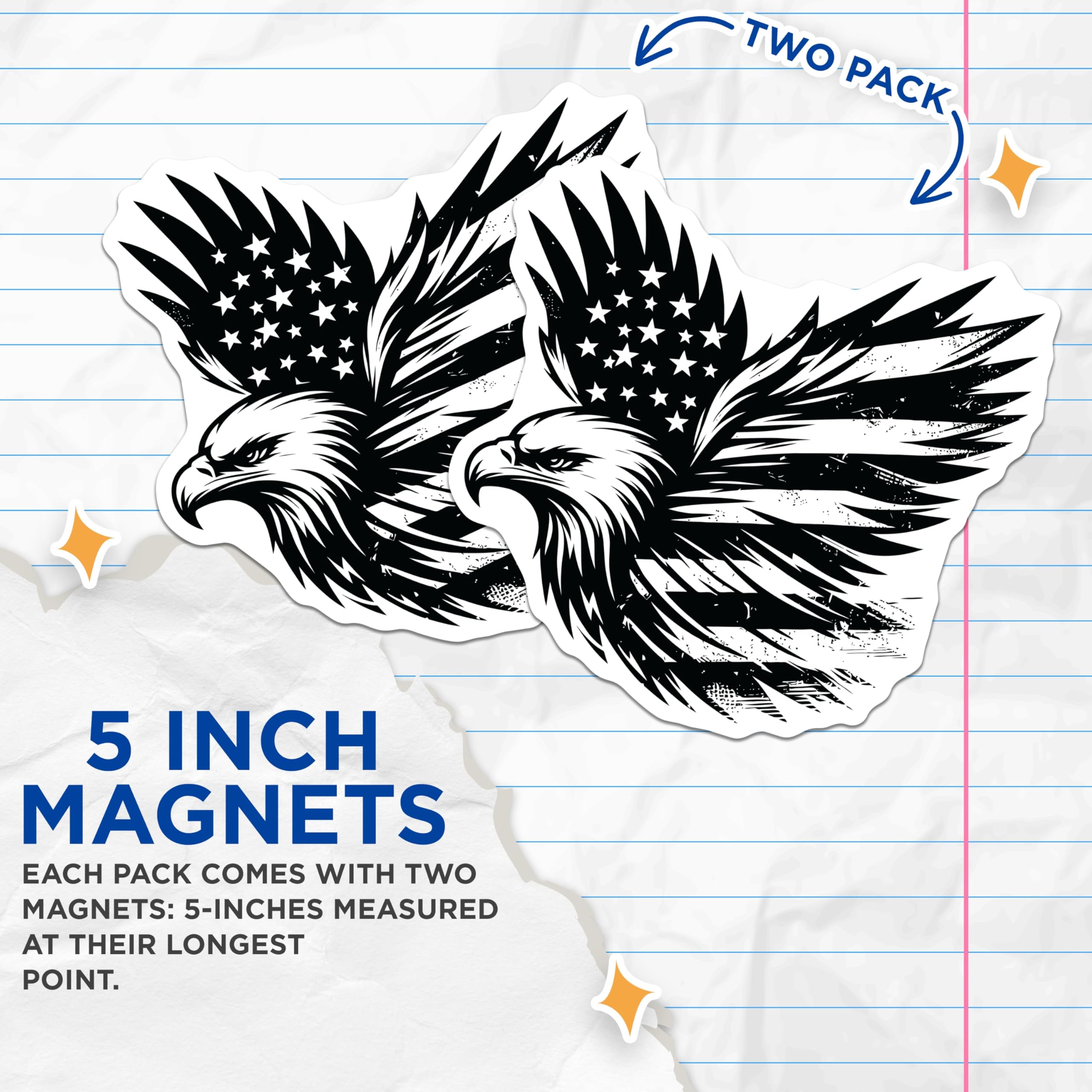 (2 Pack) Eagle Flag Magnets - Patriotic Fridge Decor - American Pride Symbols - 5" On Longest Side - Premium Magnet - for Cars, Refrigerators, Toolboxes, Lockers - Made in USA - MAG16992