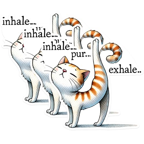 (3 Pack) Yoga Cat Decals - Inhale Exhale Purr - Funny Kitty Laptop Decal - 3 Inches On Longest Side - Easy Peel & Apply - Made in USA - 3MCS1302