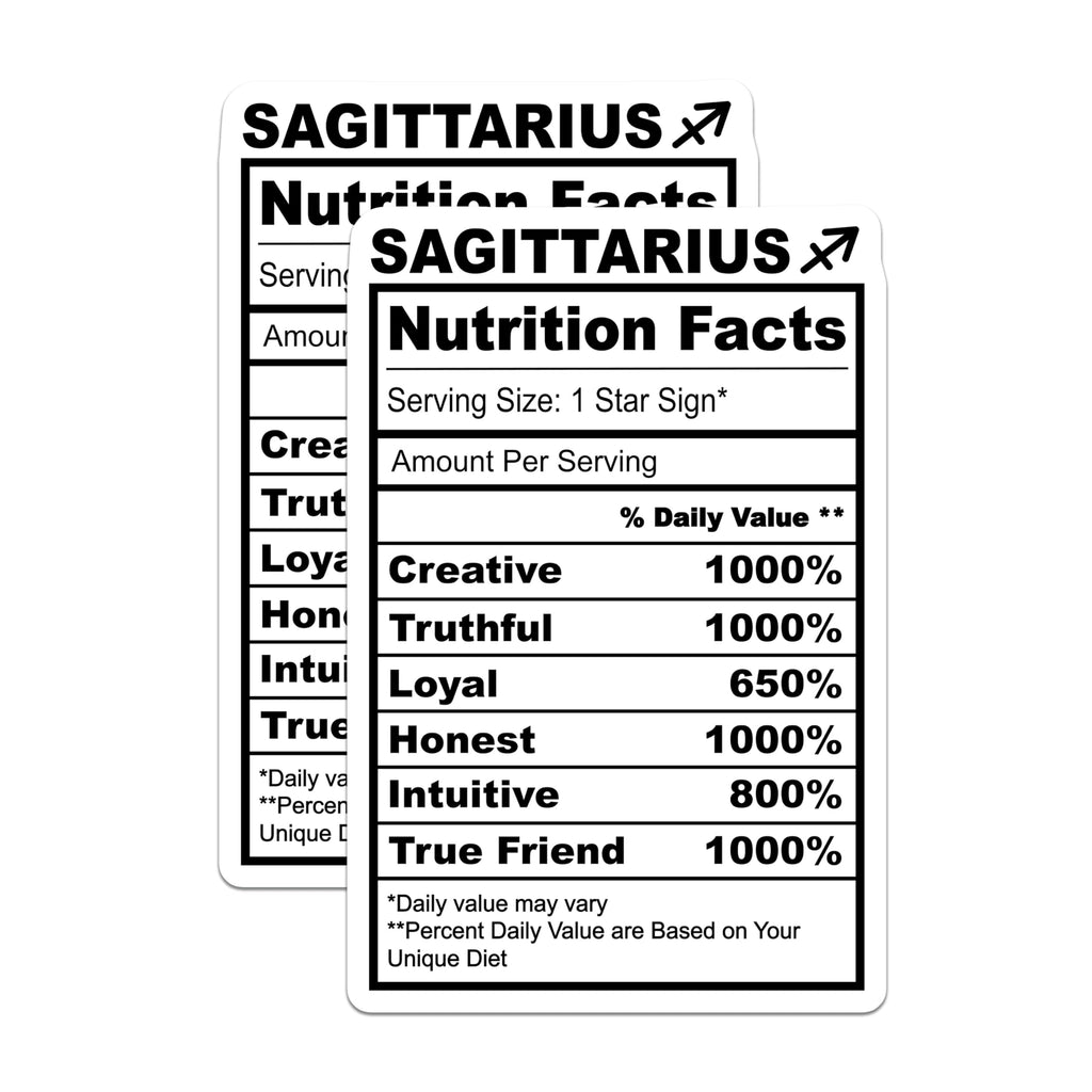 (2 Pack) Sagittarius Magnets - Zodiac Nutrition Facts - Star Sign Horoscope Magnets - 5" On Longest Side - Premium Magnet - for Cars, Refrigerators, Toolboxes, Lockers - Made in USA - MAG14823