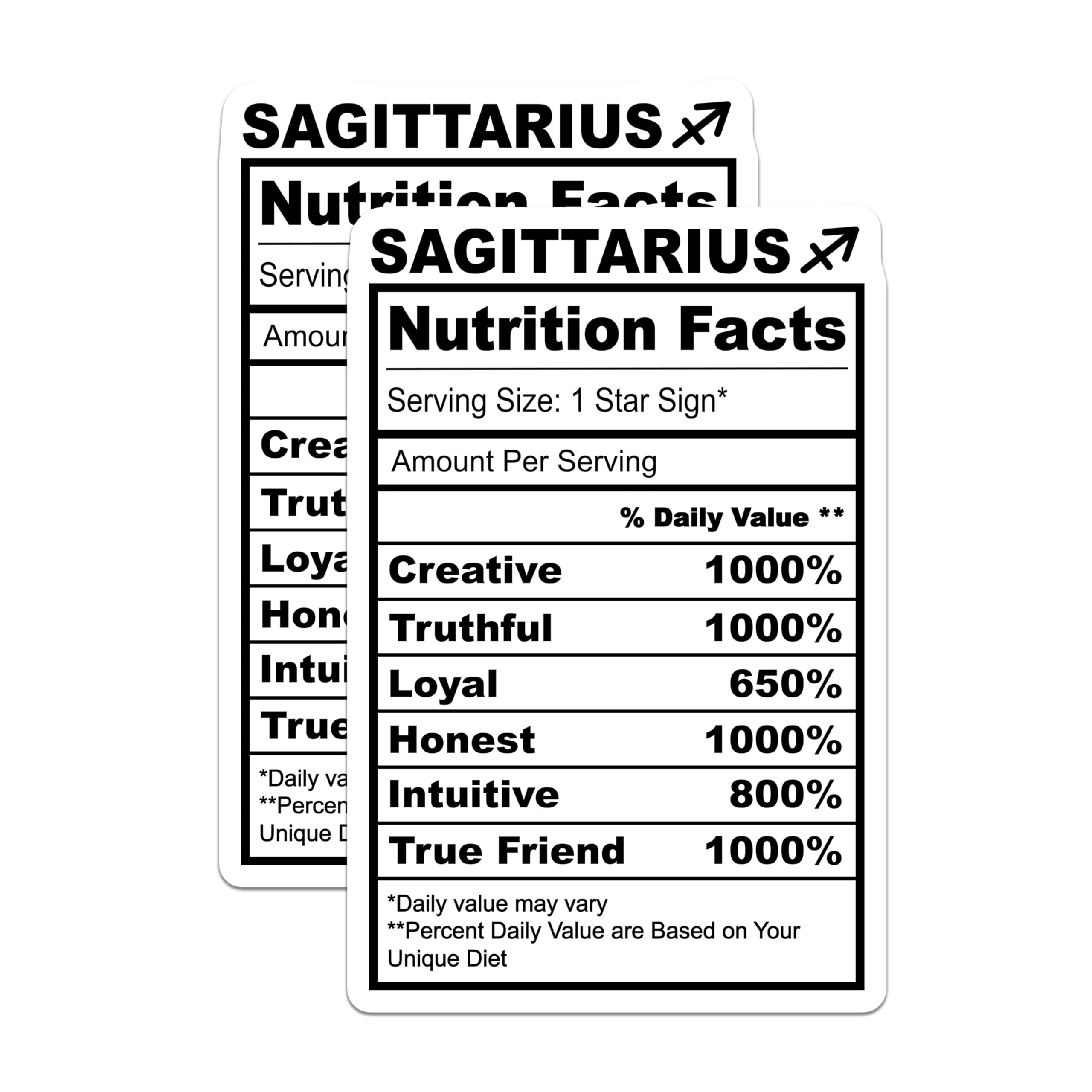 (2 Pack) Sagittarius Magnets - Zodiac Nutrition Facts - Star Sign Horoscope Magnets - 5" On Longest Side - Premium Magnet - for Cars, Refrigerators, Toolboxes, Lockers - Made in USA - MAG14823