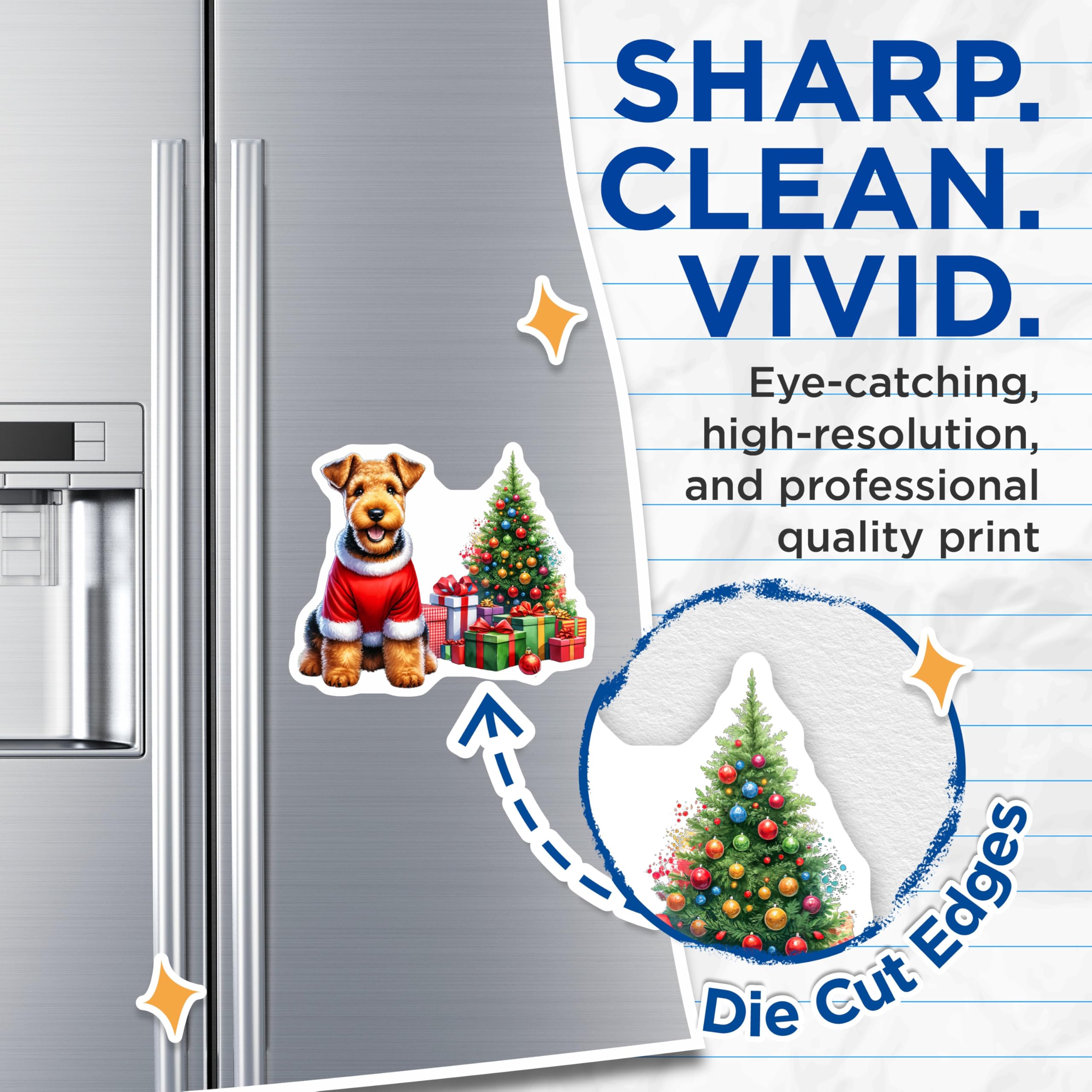 (2 Pack) Airedale Terrier Magnets - Christmas Dog Festive Holiday Decor - Winter Season Refrigerator Magnets - 5 Inches On Longest Side - Thick Durable Magnet - Made in USA - MAG23774