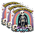 (3 Pack) Swag Skeleton Decals - Heart Eyes Skulls - Rainbow Decor Stickers - 3 Inches On Longest Side - Easy Peel & Apply - Made in USA - 3MCS4030