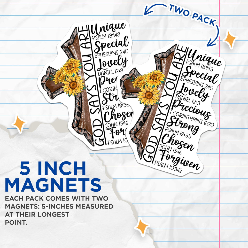 (2 Pack) God Says You are Magnets - Unique Special Lovely - Christian Inspirational - Faith-Based Encouragement Magnets - 5" On Longest Side - for Cars, Fridges, Toolboxes - Made in USA - MAG4198