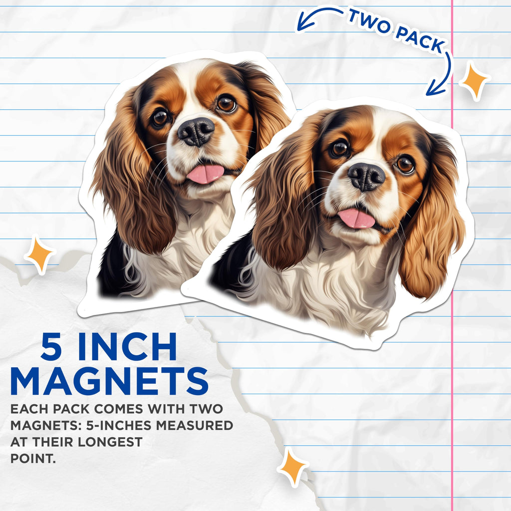 (2 Pack) Cavalier King Charles Spaniel Magnets - Tri Color Dog Breed - Cute Pet Lover Refrigerator Magnets - 5 Inches On Longest Side - Thick Durable Magnet - Made in USA - MAG29153
