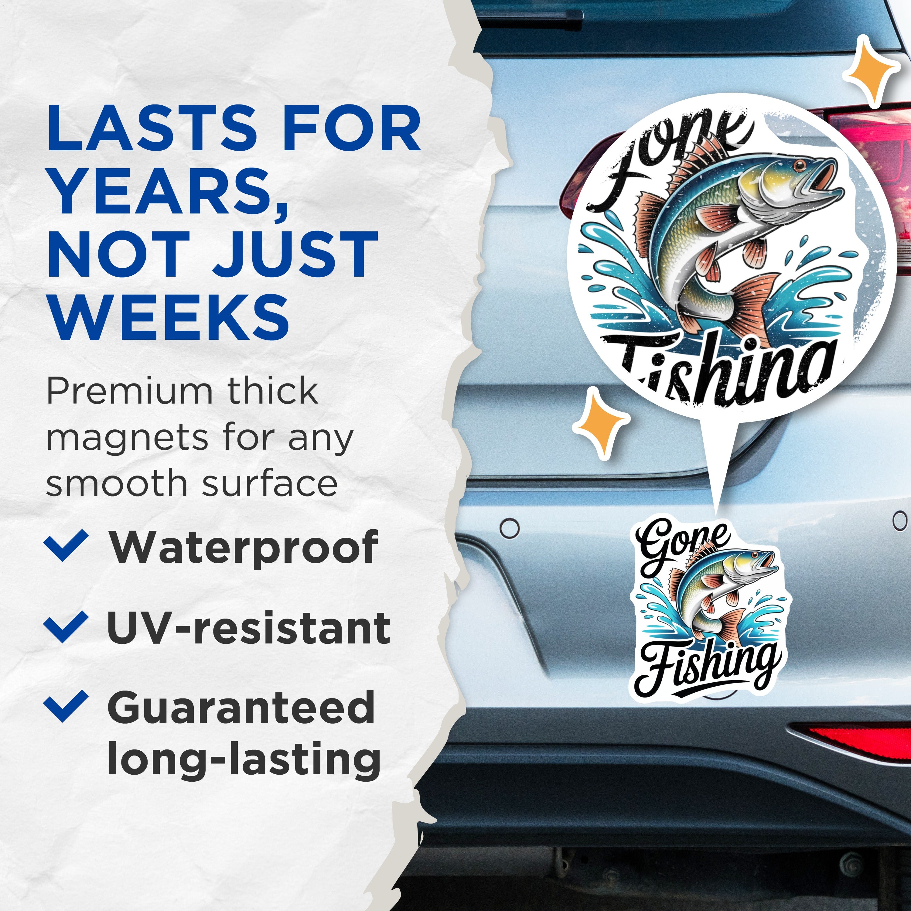 (2 Pack) Gone Fishing Magnets - Fishing Enthusiast - Angler Humor - Dad Fisherman Decor - Lake House Cabin Fridge - 5 Inches On Longest Side - Thick Durable Magnet - Made in USA - MAG39624