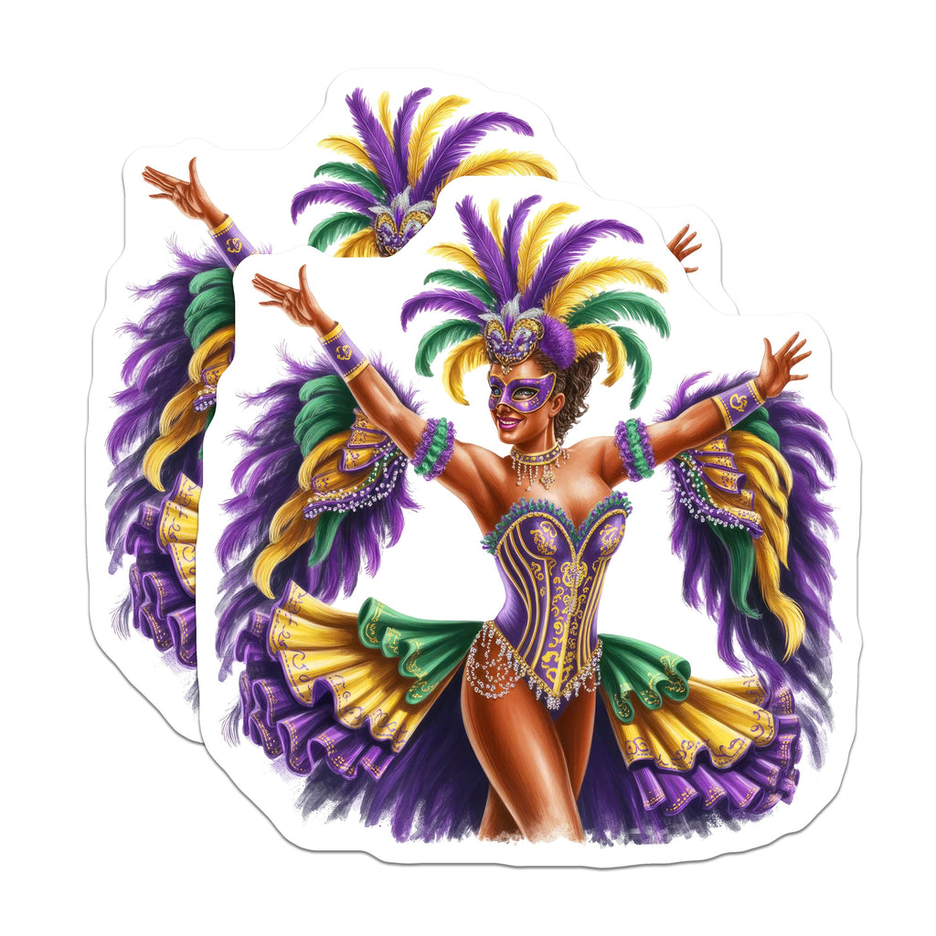(2 Pack) Mardi Gras Woman Magnets - New Orleans Carnival Decor - Festive Celebration Art - 5 Inches On Longest Side - Thick Durable Magnet - Made in USA - MAG36727